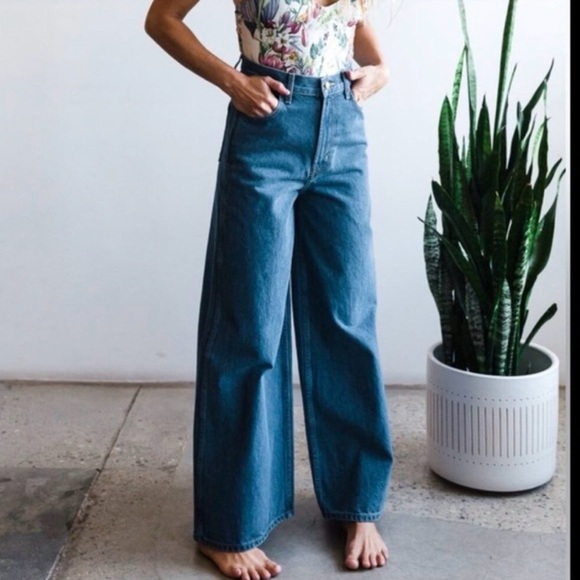 B SIDES Jeans Womens 27 Blue High Rise Wide Leg Relaxed Denim USA Made